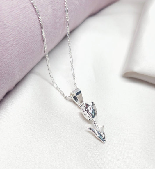 Collar Plata 925 Flor Grande Tulipan