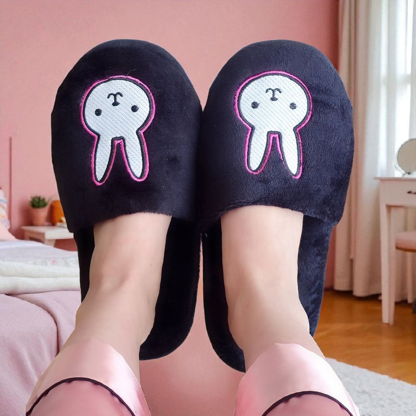 Pantuflas del Hogar Lymalimoon Conejo Peluche Rosa y Negro