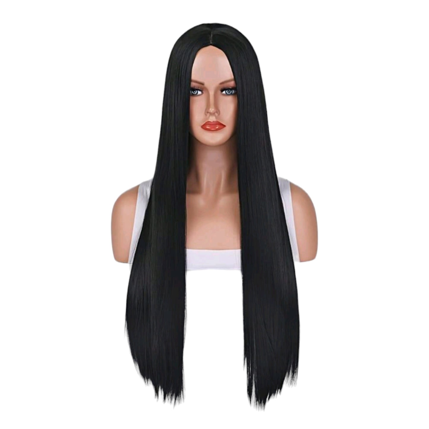 Peluca Negra Lisa Larga Con Simulacion Raiz Simple