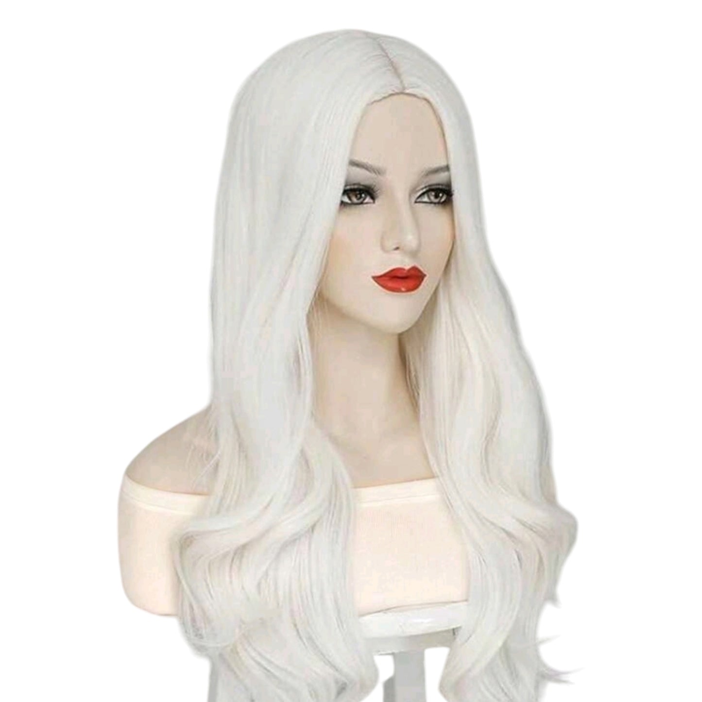 Peluca Blanca Ondulada Larga Sin Fleco Disfraz Cosplay