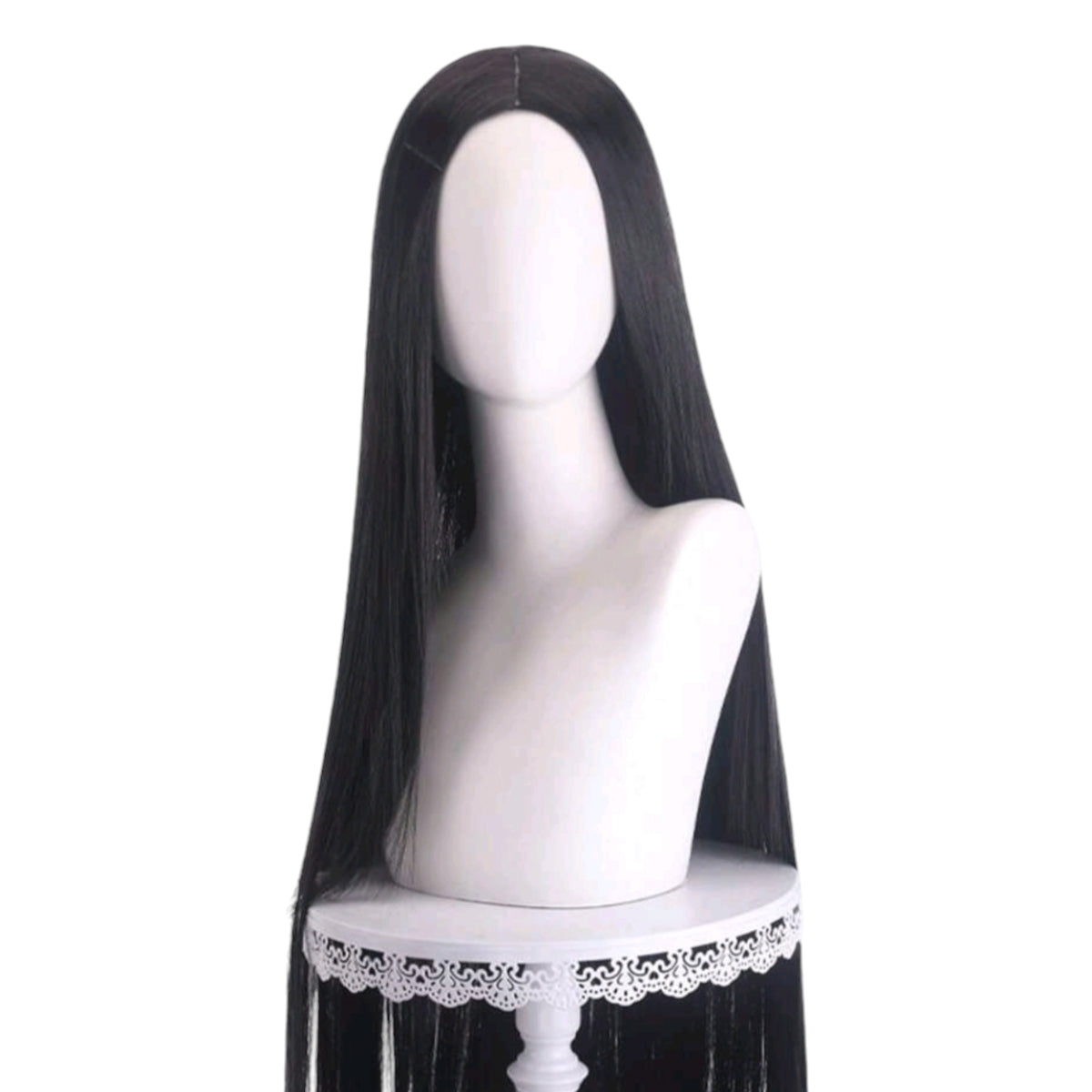 Peluca Negra Lisa Larga Con Simulacion Raiz Simple