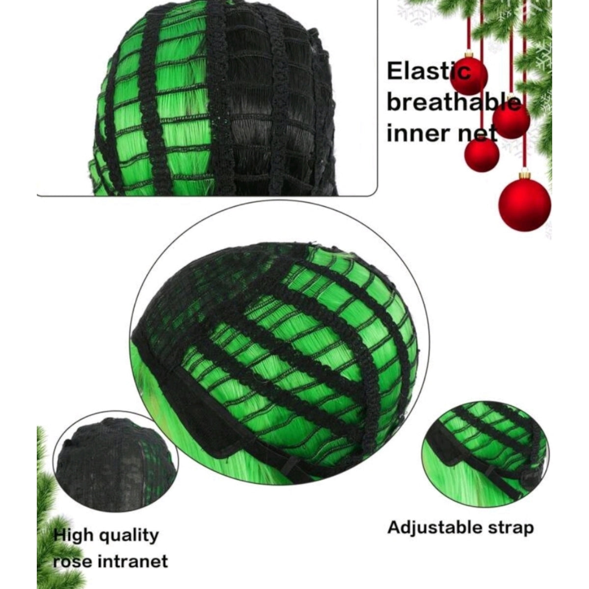 Peluca Bicolor Negro Y Verde Cabello Liso