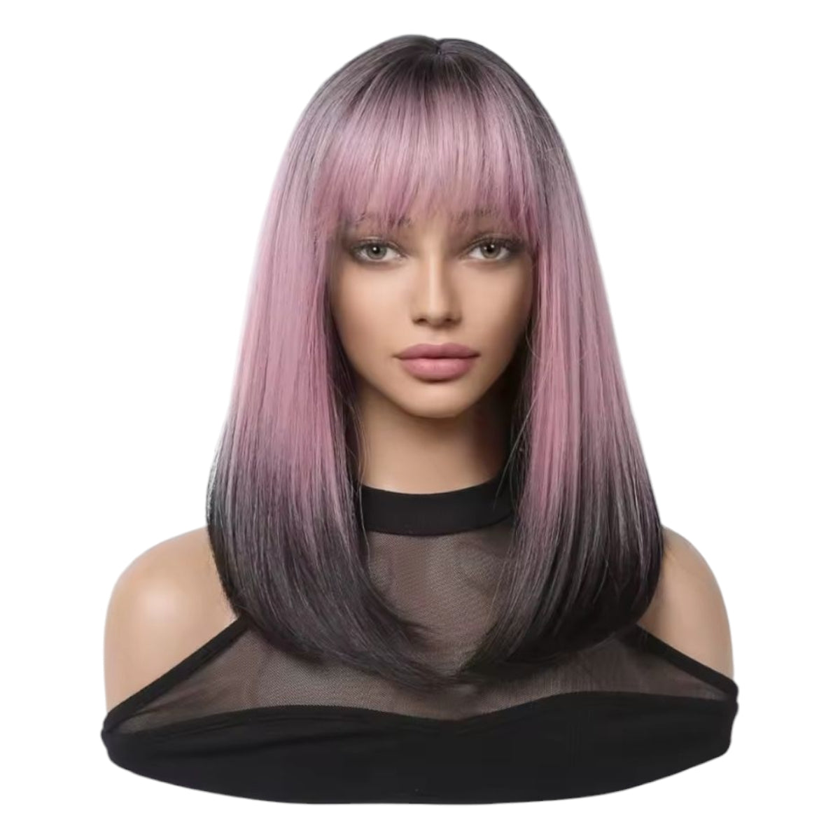 Peluca Corta De Melena Negro Y Rosa Degradado Multicolor