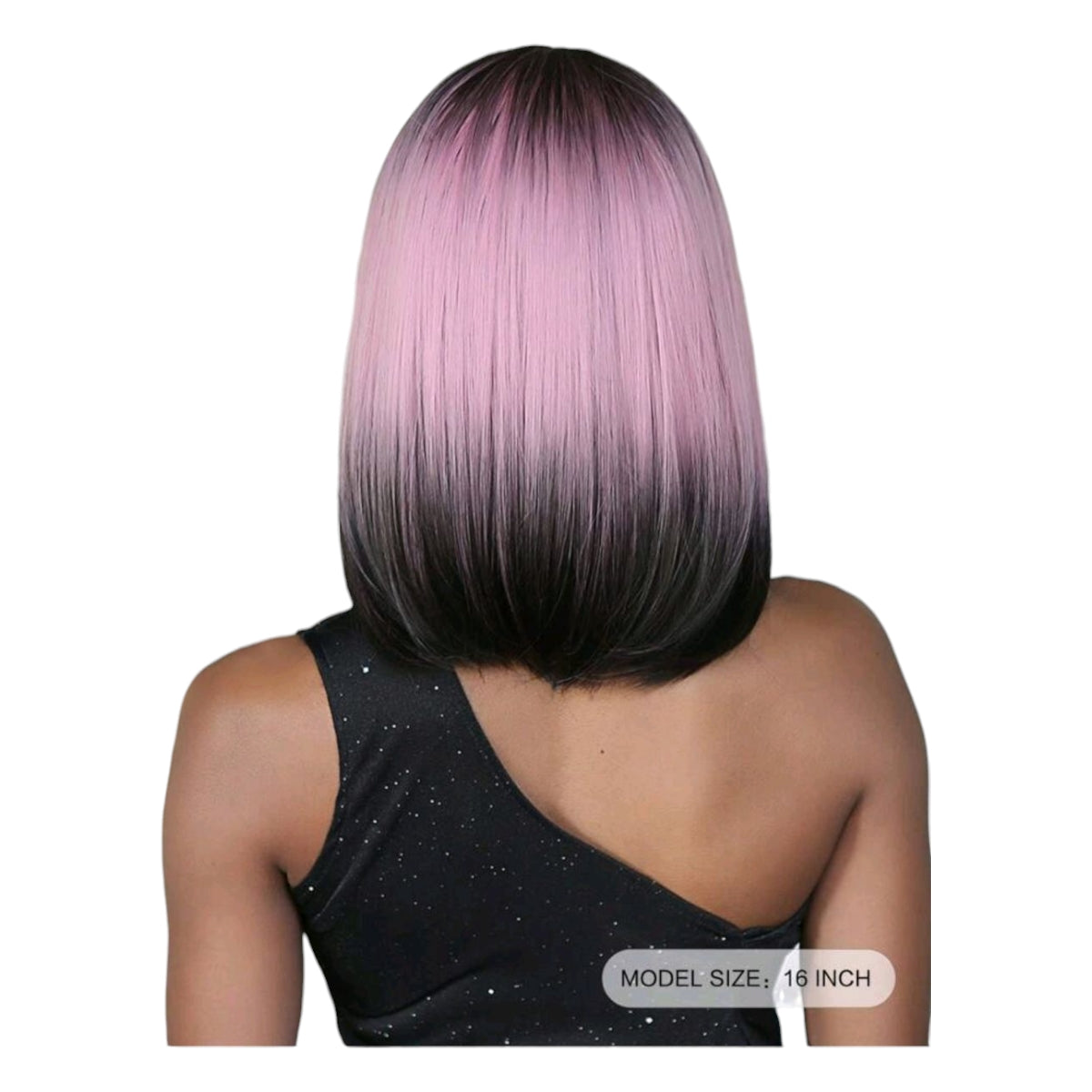 Peluca Corta De Melena Negro Y Rosa Degradado Multicolor
