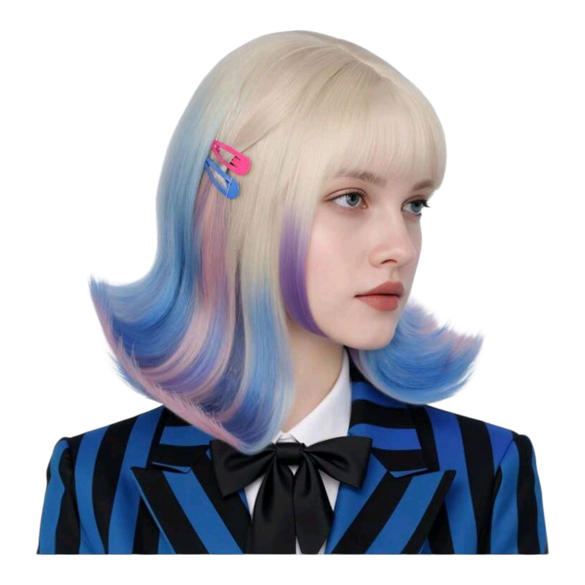 Peluca Rubio puntas Rosa y Azul Enid de Merlina