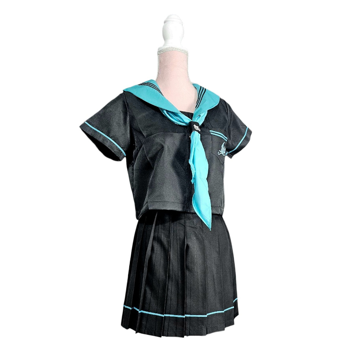 Uniforme Moda Japonesa Negro y Azul Turquesa