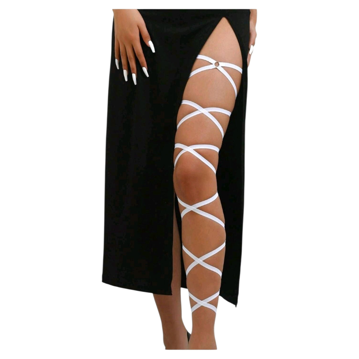 Adorno en Piernas Medias Largas Cruzadas Moda Alternativa