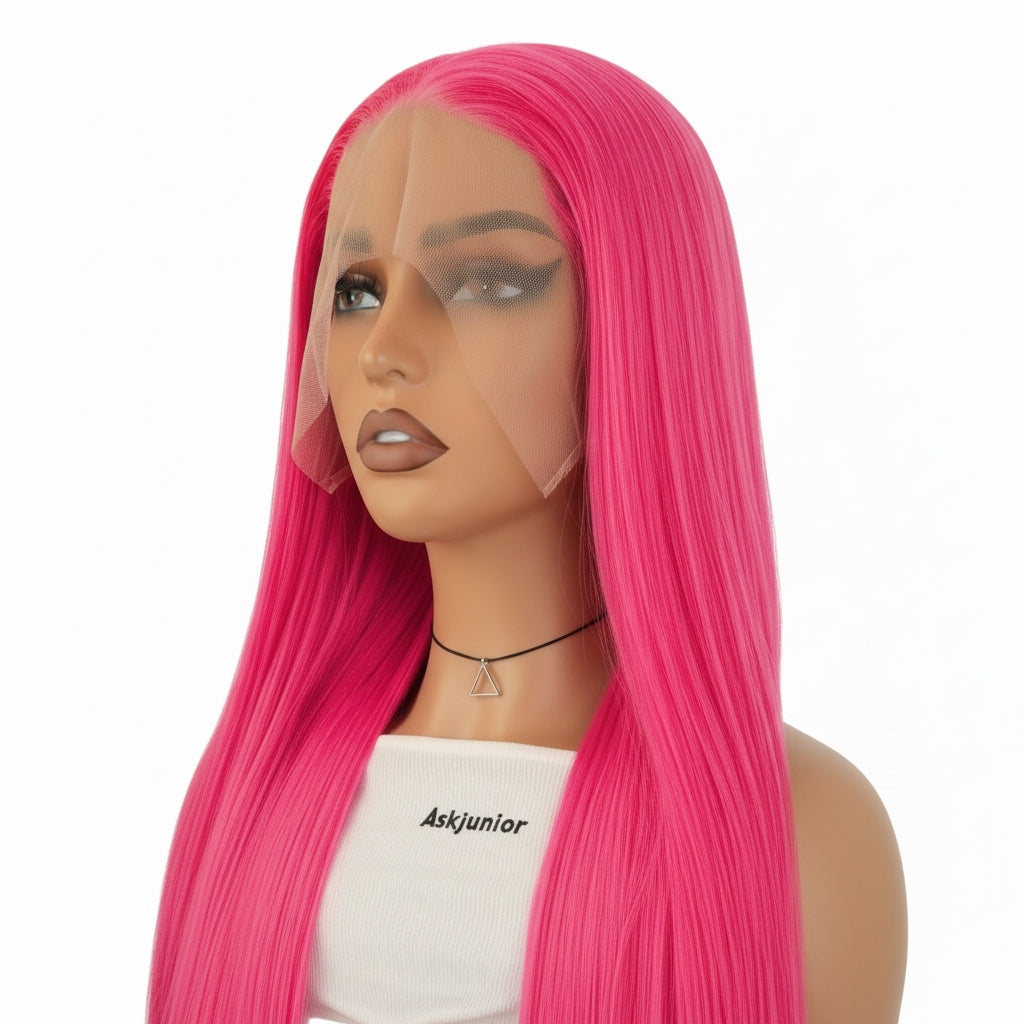 Peluca Rosa Saturado Lace Front Lisa Larga (Neon)