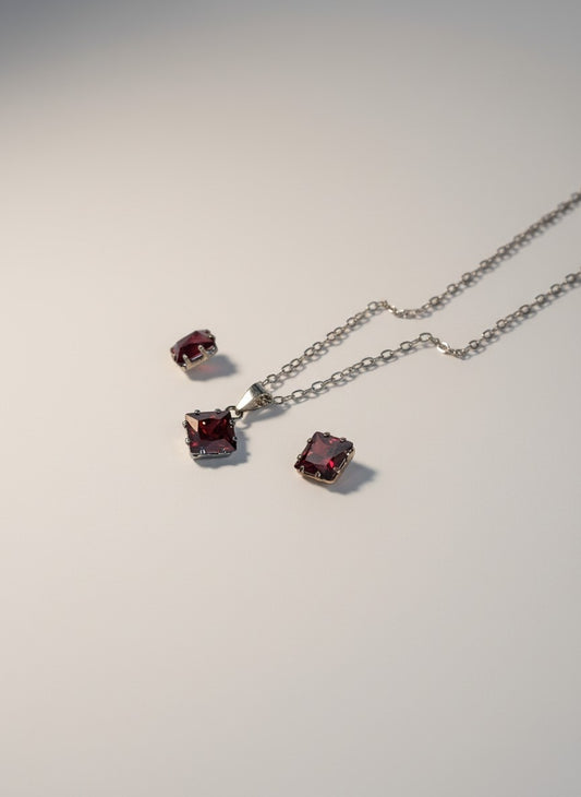 Juego de Joyeria con Forma de Rombos Plata 925 Collar y Aretes