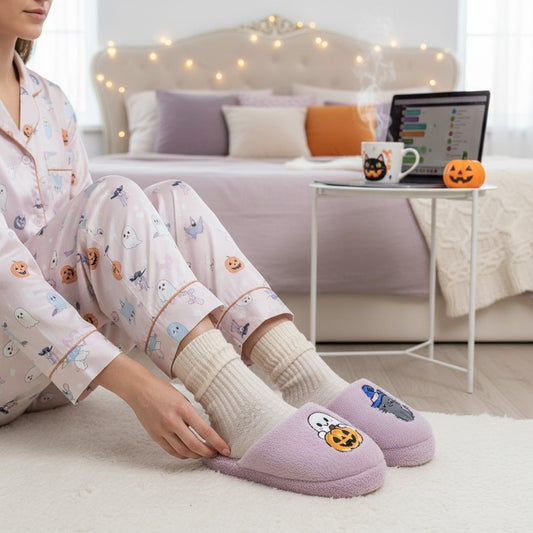 Pantuflas Tematica de Halloween Fantasma y Gato