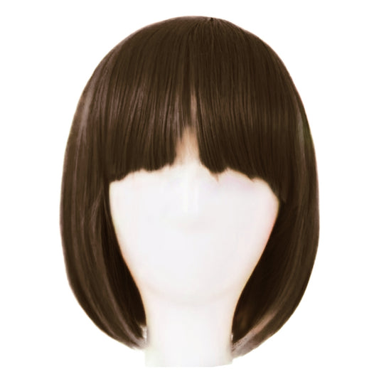 Peluca Cafe Castaño Oscuro Corta BOB Cabello Liso Y Fleco
