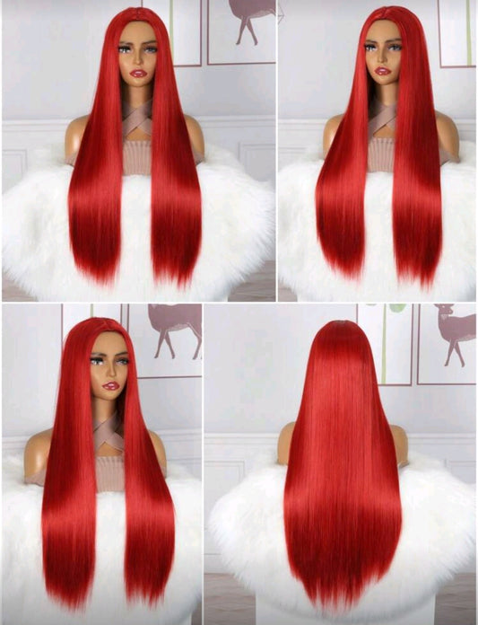 Peluca Rojo Lisa Larga sin Fleco Con Simulacion Raiz SW03