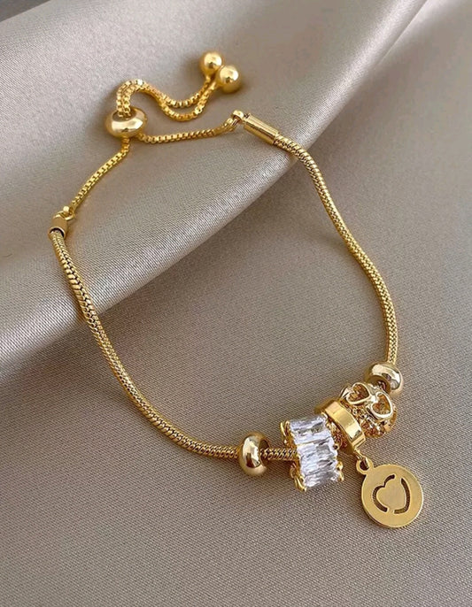 Pulsera Ajustable Chapa de Oro Laminado Cristales
