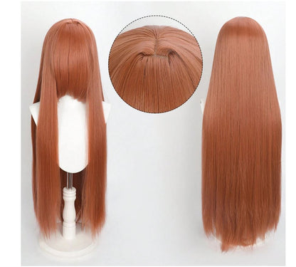 Peluca Naranja Coral Oscuro Larga Lisa con Fleco L.40