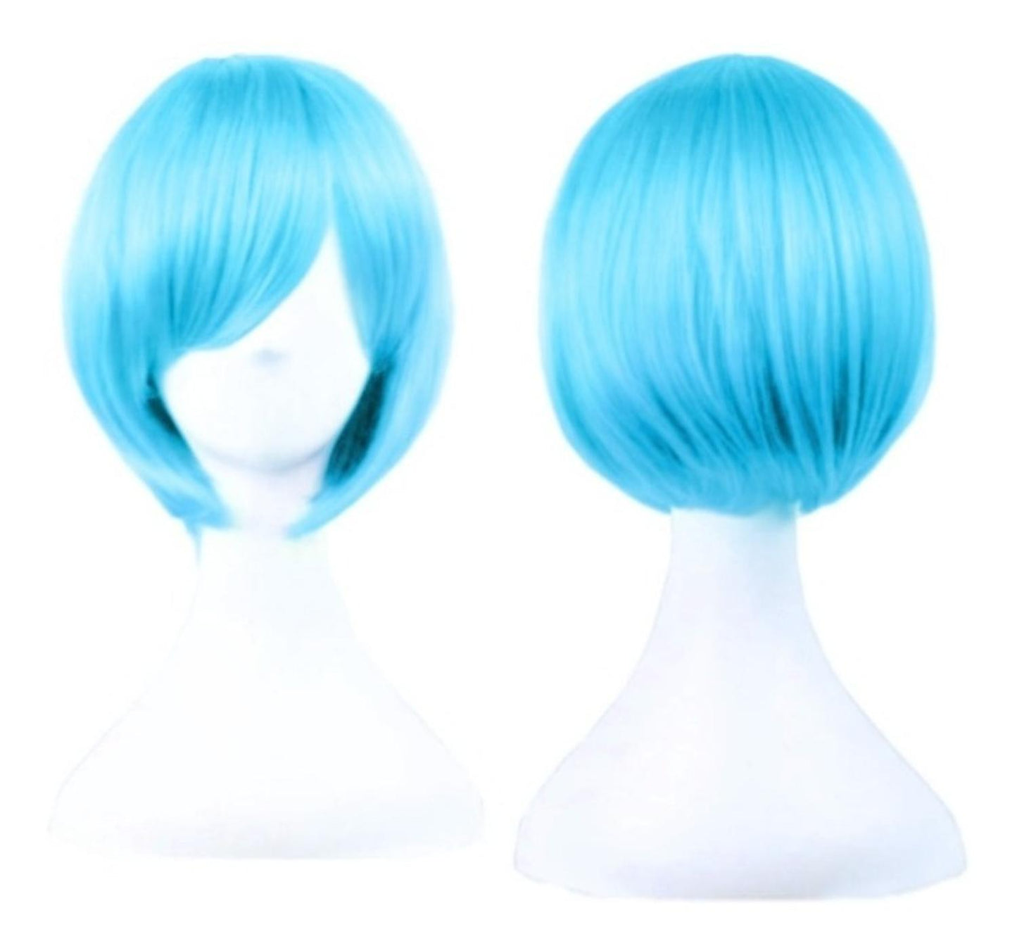 Peluca Azul Cielo Corta Cabello Liso Y Fleco Kanekalon