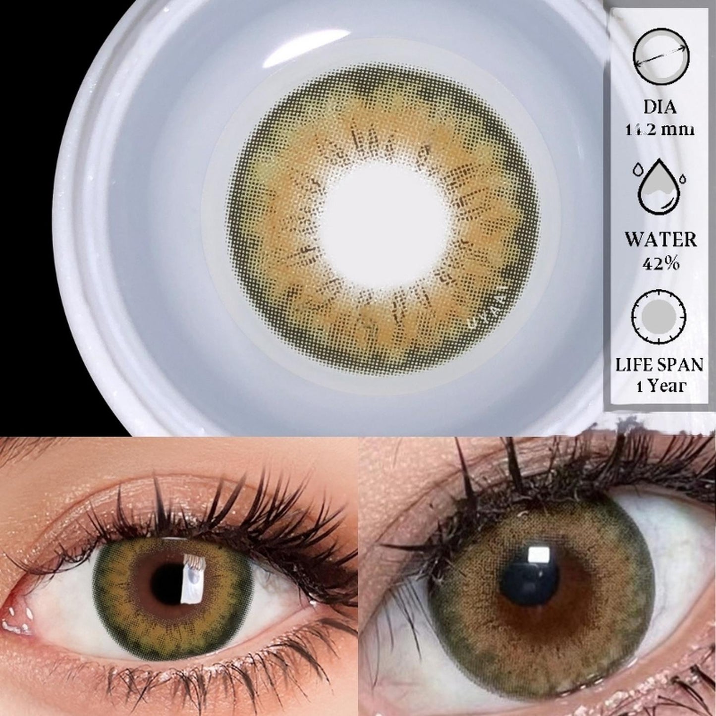 Lentes de Contacto Verde con Amarillo y Contorno Grueso