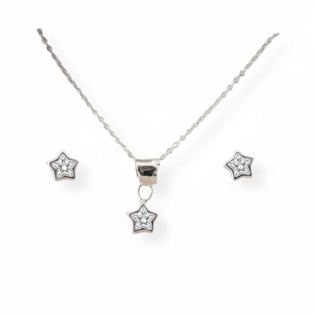 Juego de Joyeria con Forma de Estrellas Plata 925 Collar y Aretes