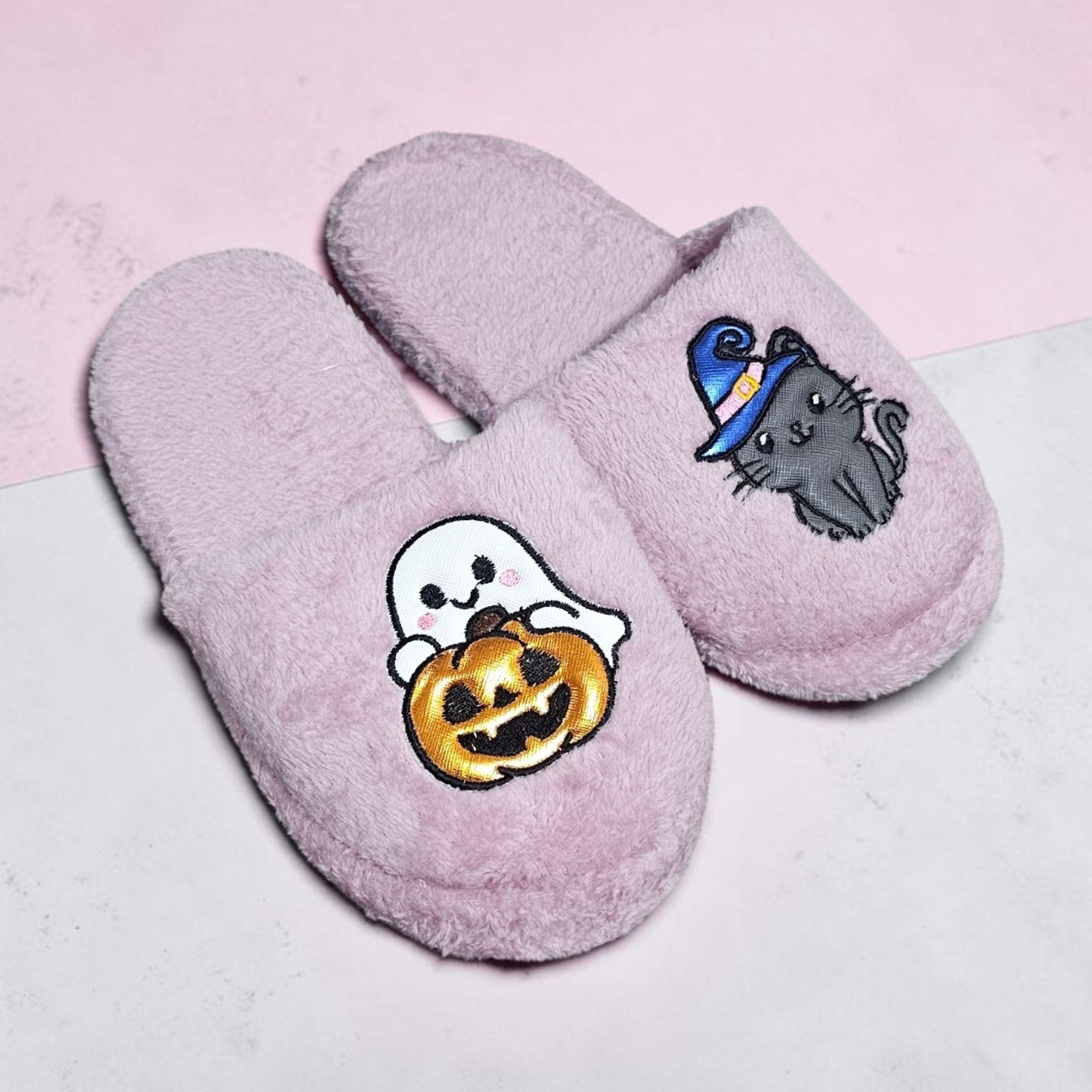 Pantuflas Tematica de Halloween Fantasma y Gato