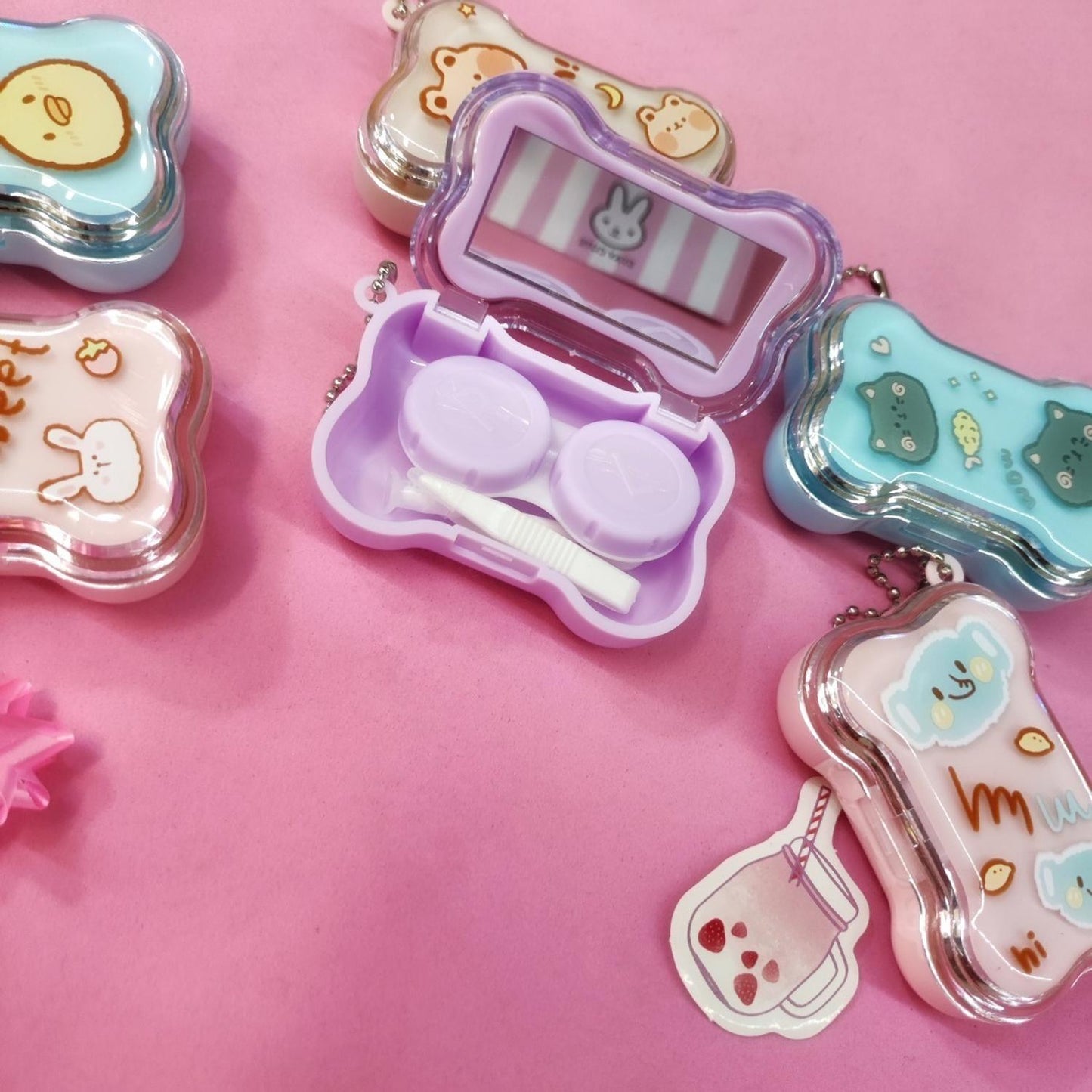 Estuche Kit De Aplicadores Kawaii Para Lente De Contacto Animalitos