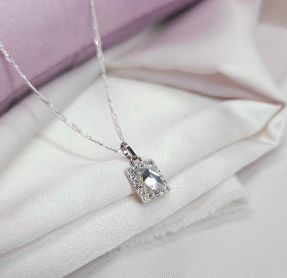 Collar Plata 925 Elegante Dije Cuadro con Cristales