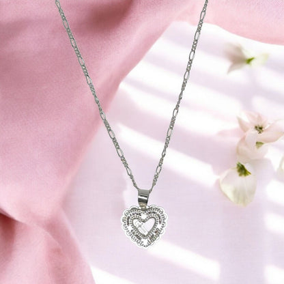 Collar Plata 925 con Forma de Corazon y Encajes