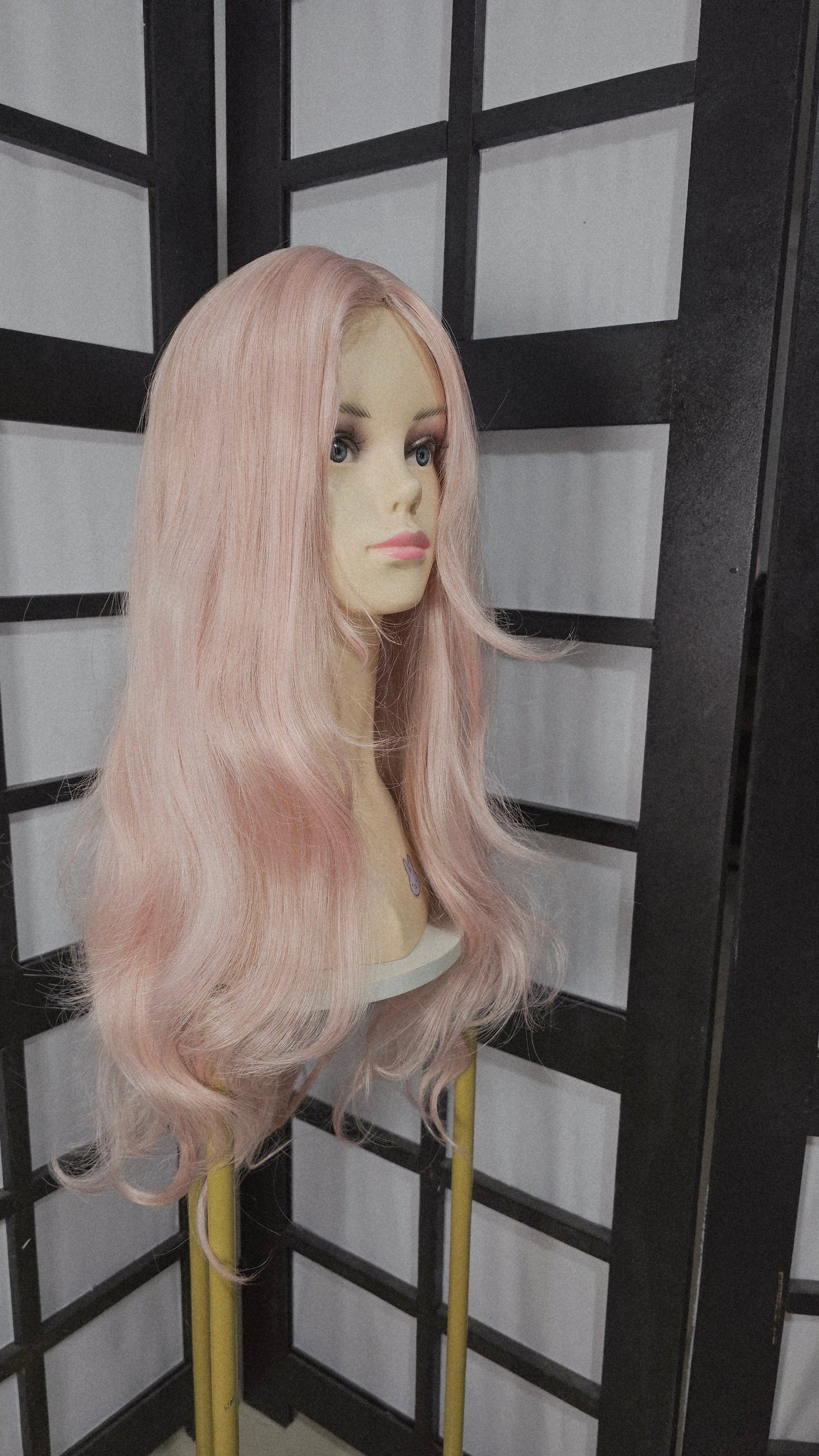 Peluca Rosa Pastel Claro Ondulada Larga Sin Fleco Cosplay