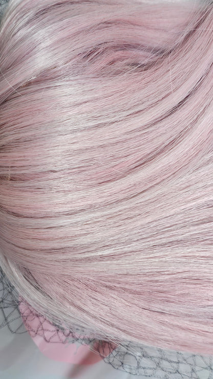 Peluca EASI Rosa Durazno con Fleco Fibra Mate