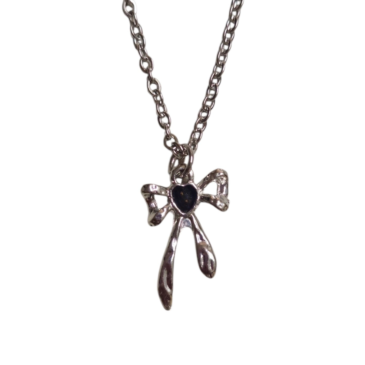 Collar Plateado - Liston Moño con Piedra Negra