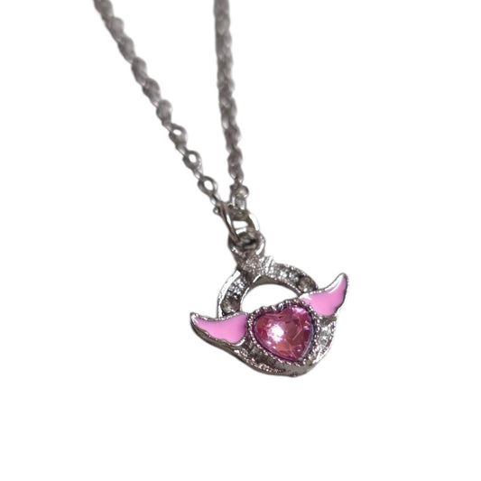 Collar Plateado - Corazón con Piedra Rosa 03