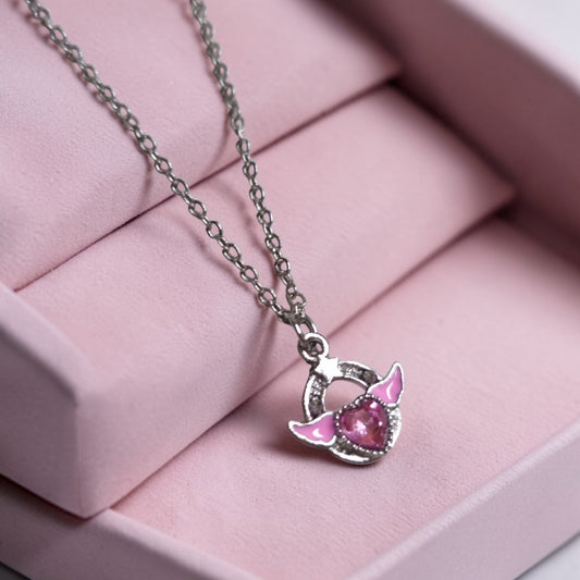 Collar Plateado - Corazón con Piedra Rosa 03