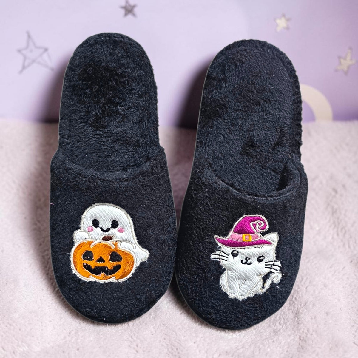 Pantuflas Tematica de Halloween Fantasma y Gato