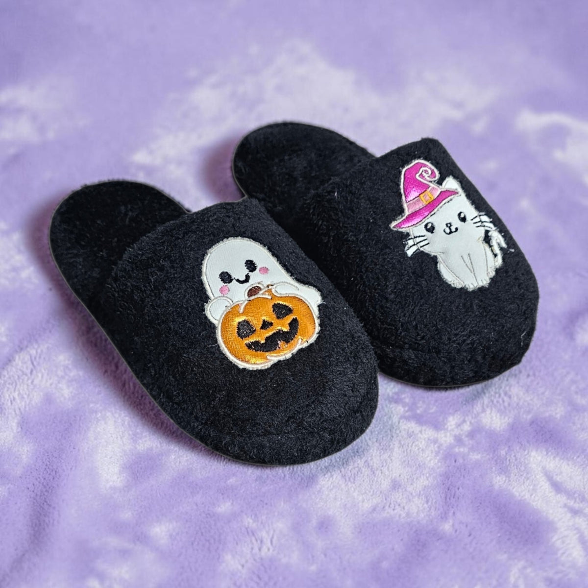 Pantuflas Tematica de Halloween Fantasma y Gato