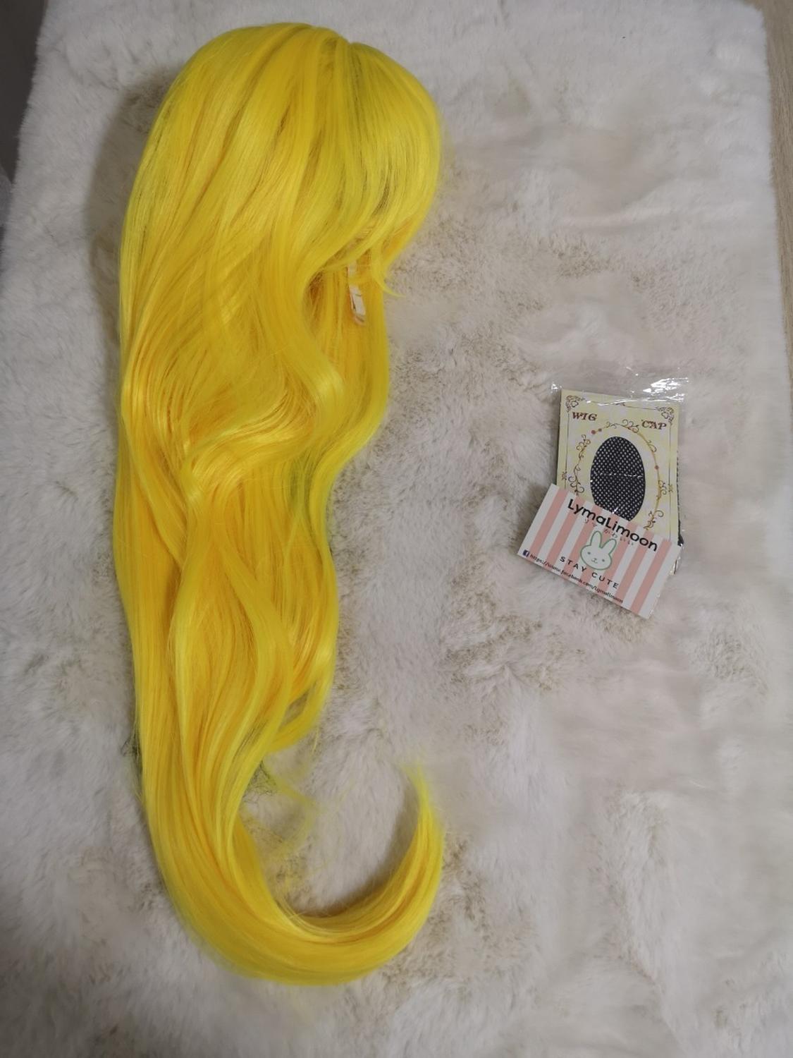 Peluca Amarillo Total Cabello Liso Largo Fibra Sintetica con Fleco