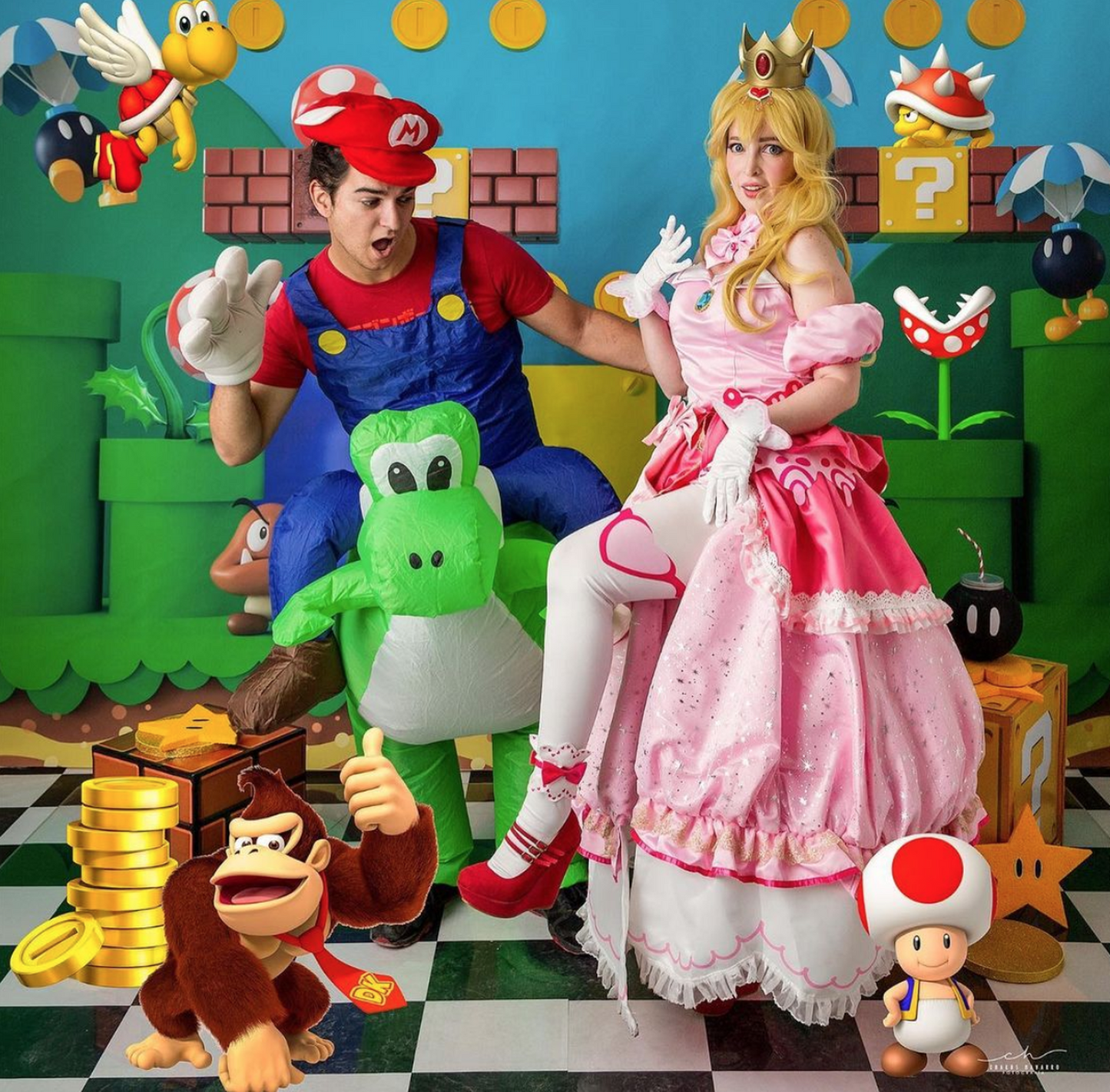 Botarga Inflable de Mario y Yoshi Disfraz Para Adulto