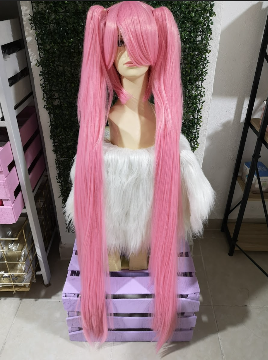 Peluca Rosa Vivo Coletas de Clip Larga Cosplay