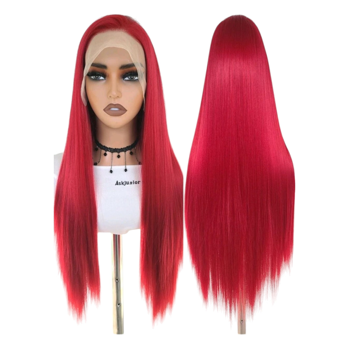 Peluca Rojo Intenso Simulacion Natural Larga Lisa Lacefront