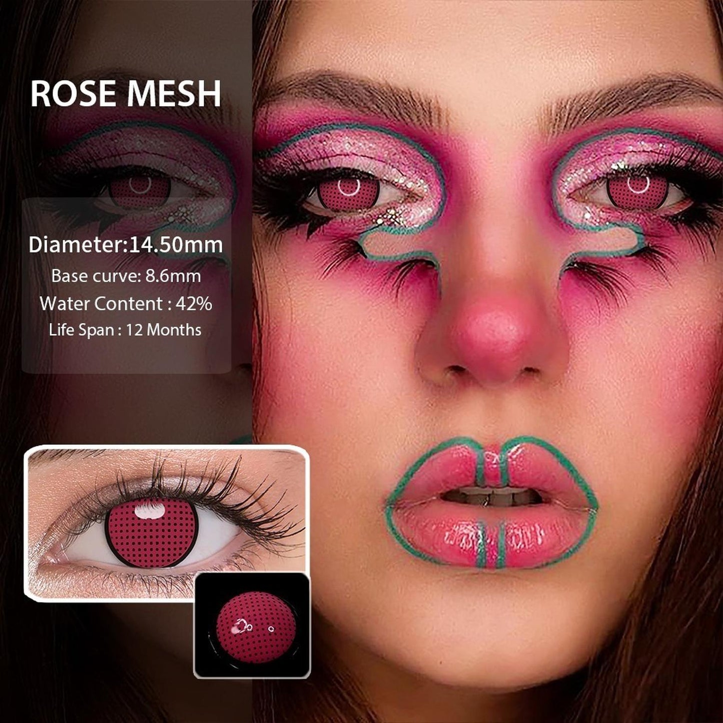 Lentes De Contacto Magenta Malla Rosa Oscuro Rose Mesh