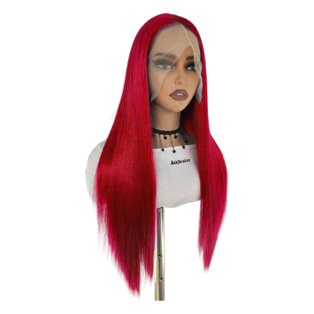 Peluca Rojo Intenso Simulacion Natural Larga Lisa Lacefront