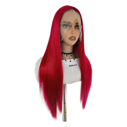 Peluca Rojo Intenso Simulacion Natural Larga Lisa Lacefront