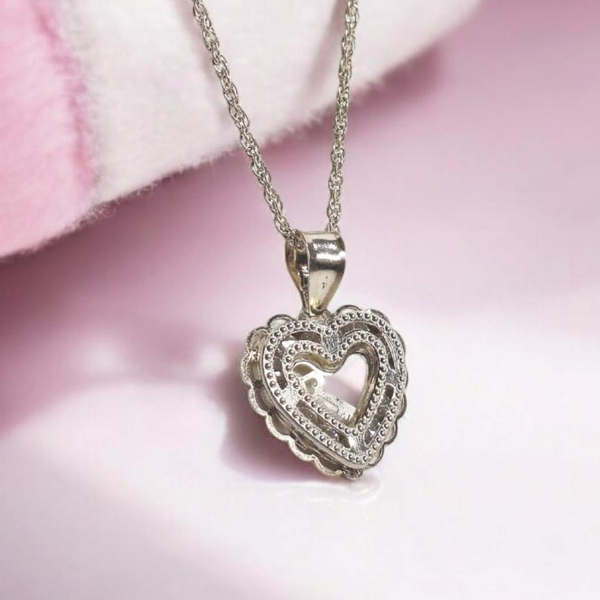 Collar Plata 925 con Forma de Corazon y Encajes