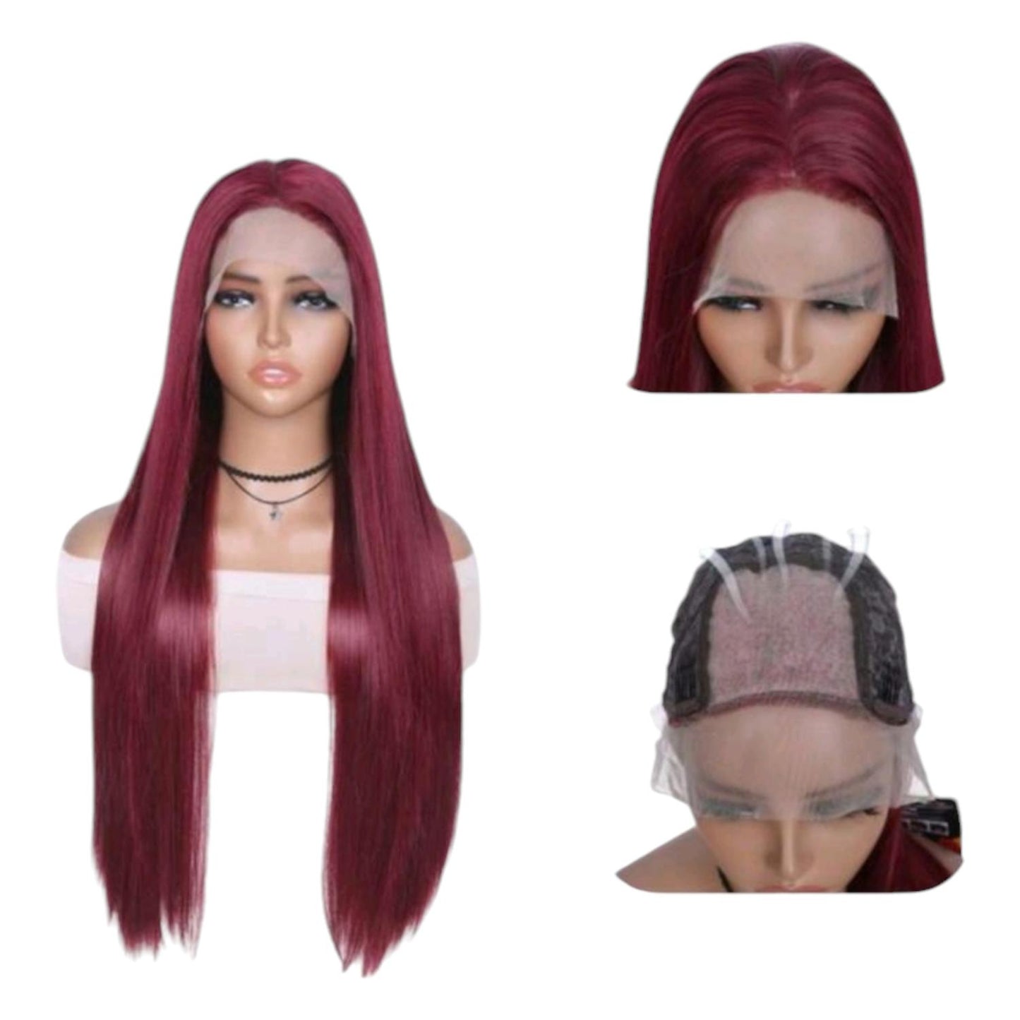 Peluca Rojo Lisa Larga sin Fleco y Lace Front