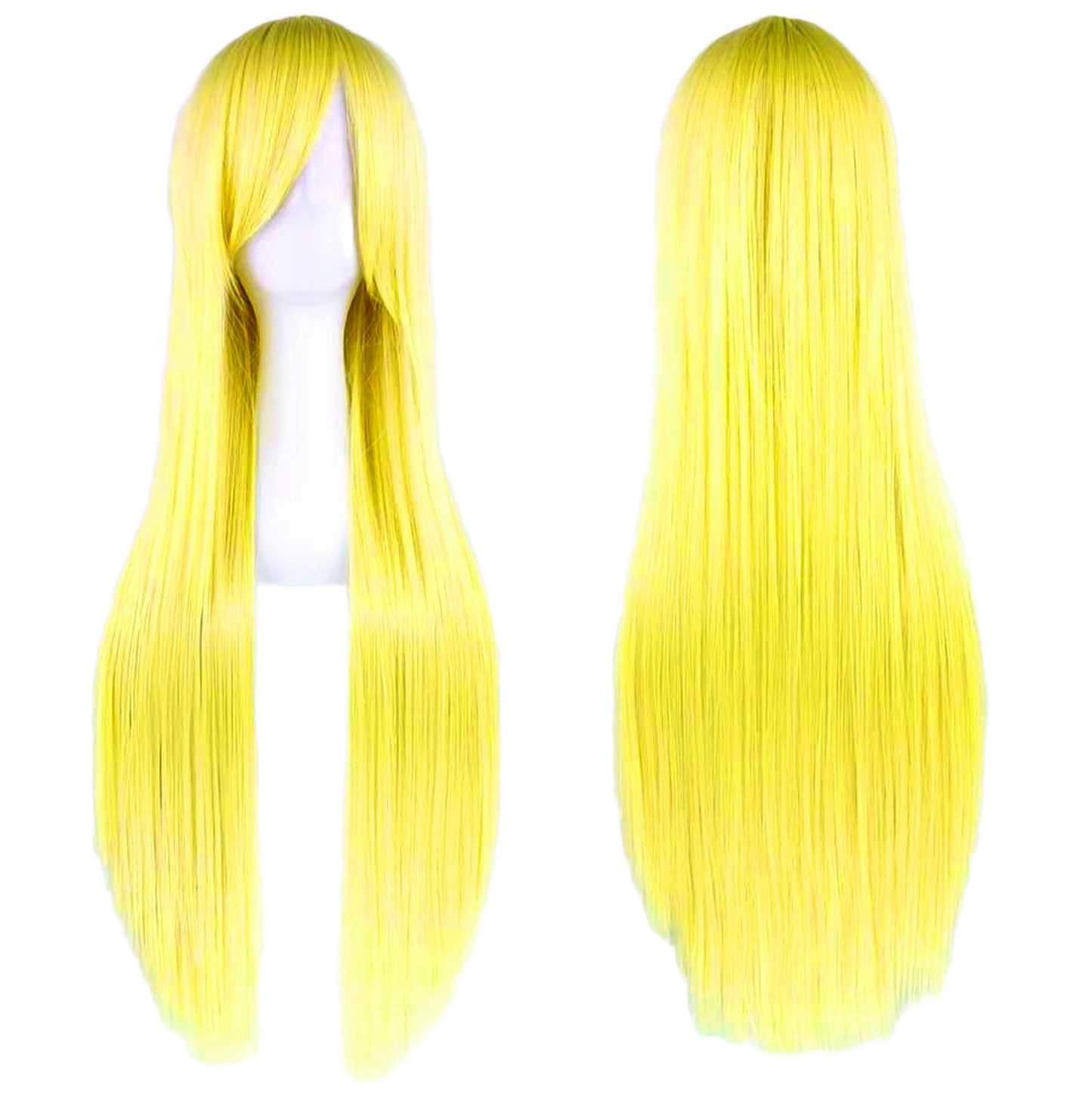 Peluca Amarillo Total Cabello Liso Largo Fibra Sintetica con Fleco