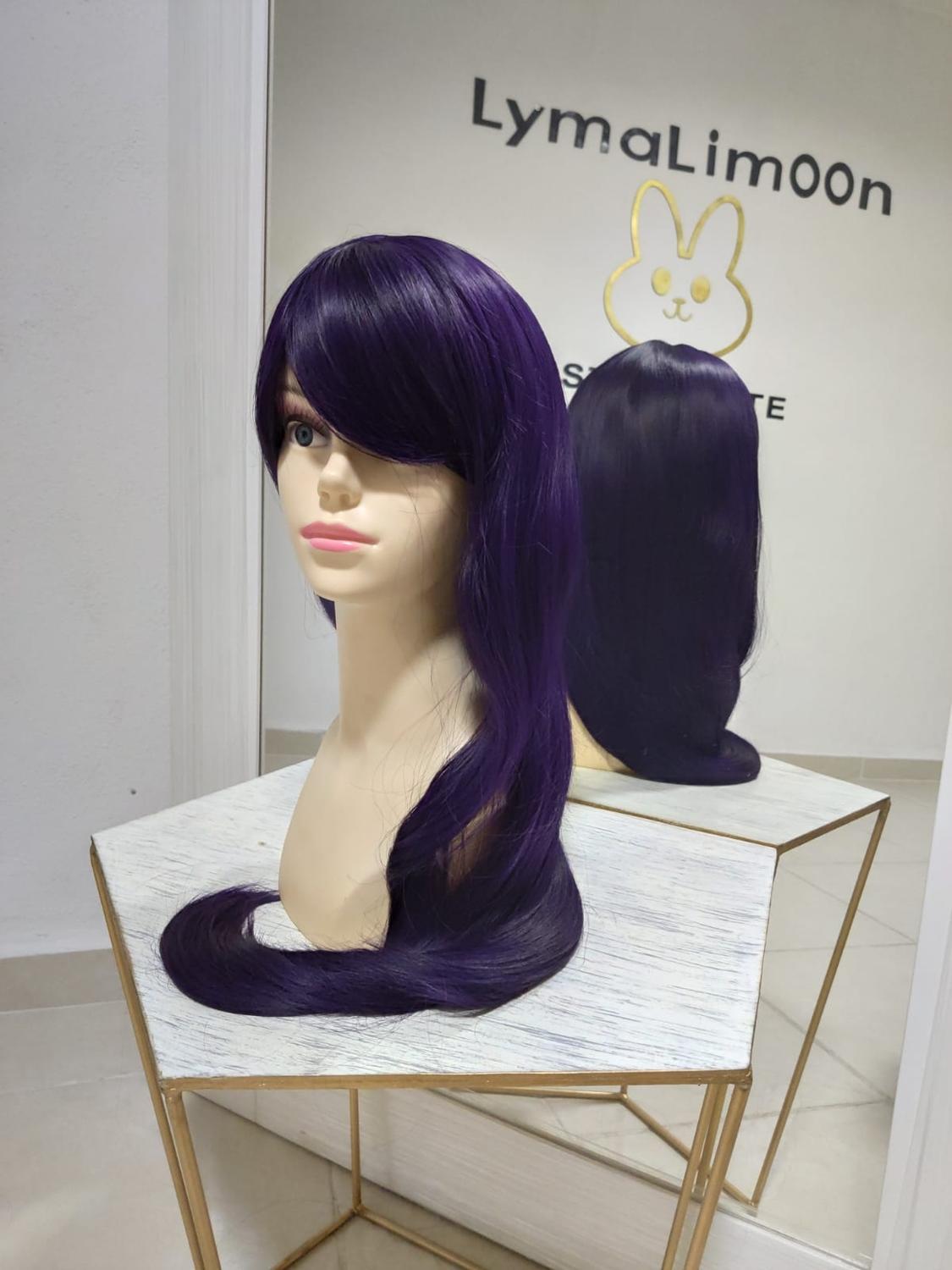 Peluca Morado Oscuro y Negro Liso con Fleco Fibra Mate