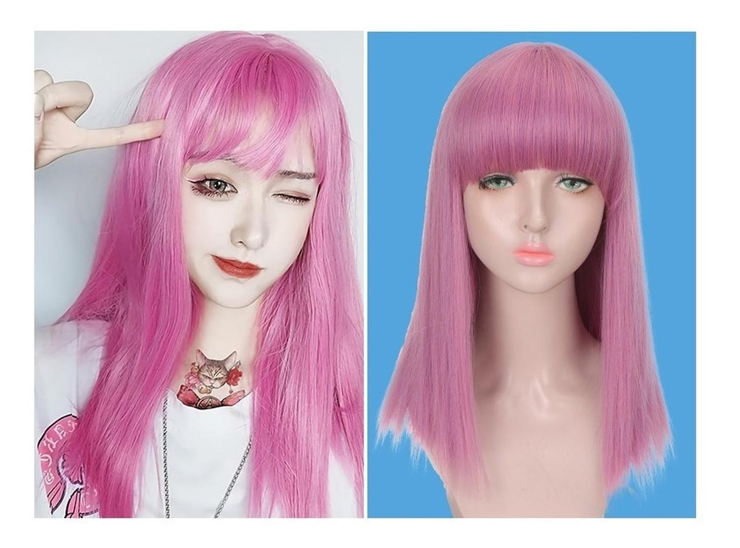 Peluca Rosa Malva Lisa Con Fleco Cosplay Corte Recto