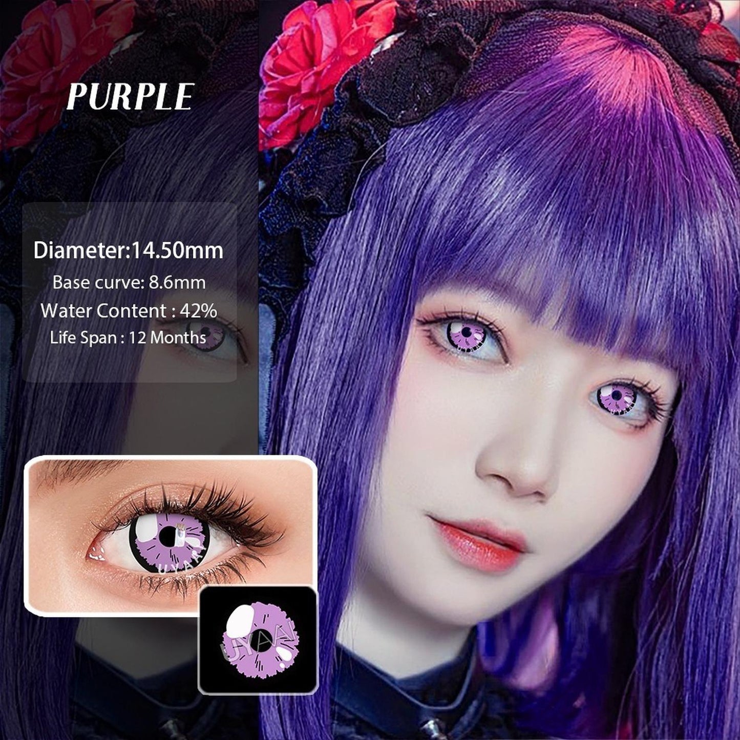 Lentes De Contacto Morado Anime Pupilentes Brillo Cosplay