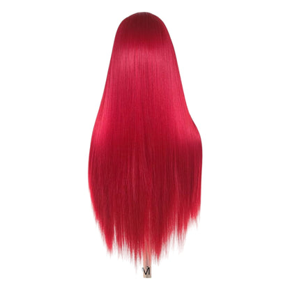 Peluca Rojo Intenso Simulacion Natural Larga Lisa Lacefront
