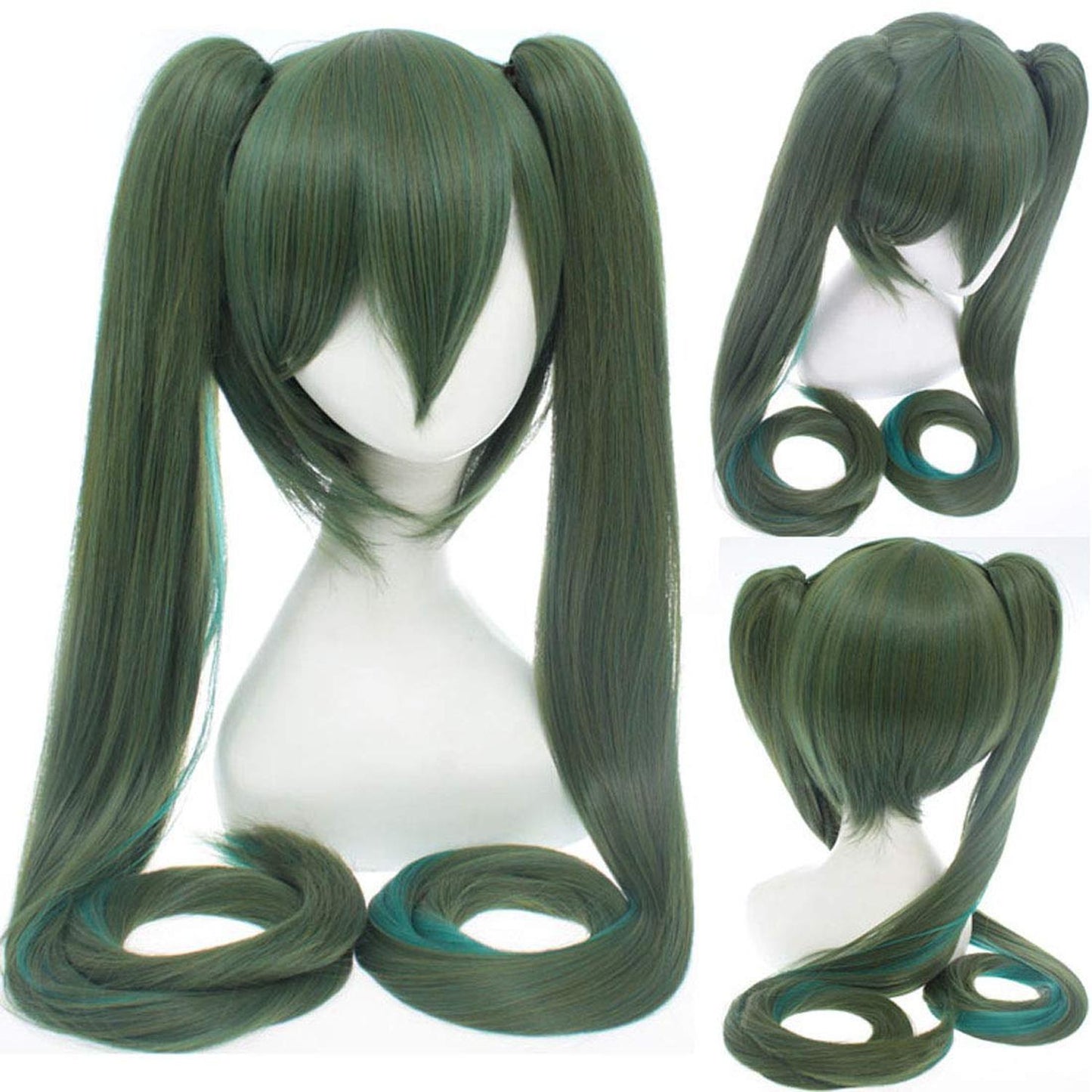 Peluca Verde Olivo y Aqua Oscuro Coletas de Clip Largas Cosplay