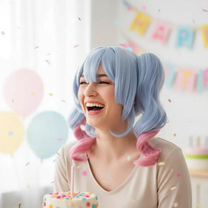 Peluca COLETAS Azul y Rosa Miku Hole Rabbit Cosplay Disfraz