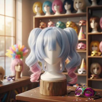 Peluca COLETAS Azul y Rosa Miku Hole Rabbit Cosplay Disfraz