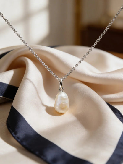 Collar Plateado - Lindo Collar Dije De Lagrima Beige Marmol